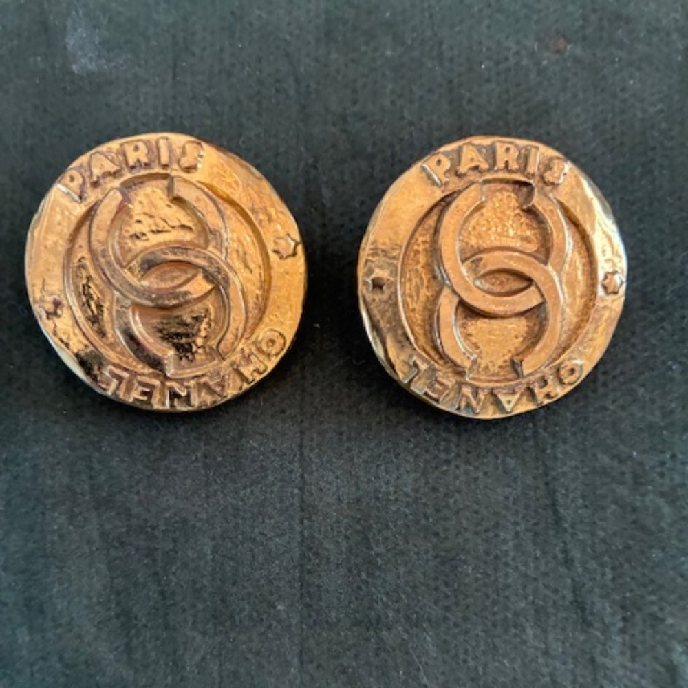 VINTAGE CHANEL DISK EARRINGS.  MADE IN FRANCE